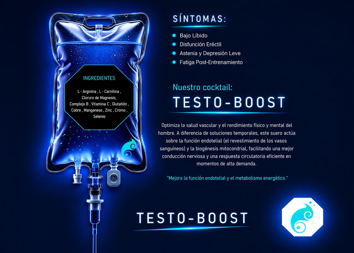 TESTO-BOOST — Bolsa de suero con L-Arginina, L-Carnitina, Zinc